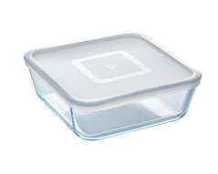 Cutie pentru alimente cu capac pătrat, 20x20x7cm, 2L, sticlă transparentă PYREX