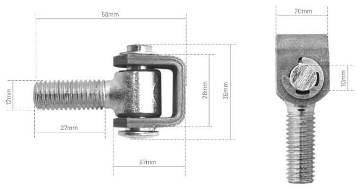 Verstellbares Scharnier M12, Platte 75 x 37 mm, Zolltarif 7308 9098