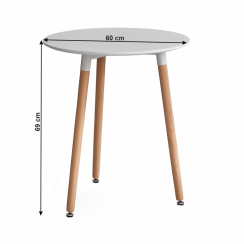 Jídelní stůl, bílá/buk, průměr 60 cm, ELCAN