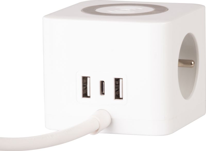 Gniazdo Strend Pro, kostka przedłużająca, USB A+C, ładowanie bezprzewodowe, 1,4 m
