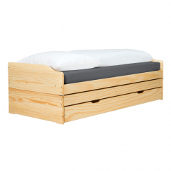 Łóżko z wysuwanymi dostawkami, naturalne, pełne, 90x200, FLOPY