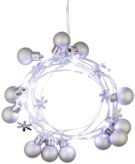 MagicHome Christmas Ball lančić, 20 LED hladno bijela, s kuglicama i ljuskicama, srebrni, 2xAA, jednostavno osvjetljenje, osvjetljenje, L-1,9 m