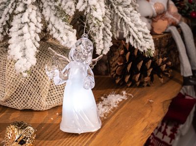 Dekorácia MagicHome Vianoce, Anjel, závesný, teplá biela, jednoduché svietenie, 6x4,5x10 cm, Sellbox 12 ks