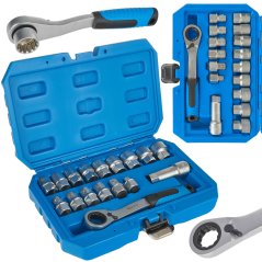 Zestaw nasadek gola SPLINE 10-24 mm z adapterem 1/2" i 3/8", 17-częściowy, GEKO