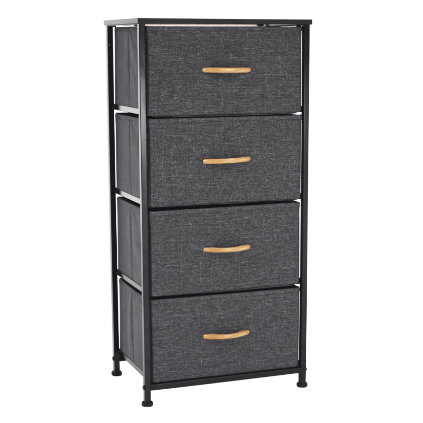 Komoda z szufladami materiałowymi, czarny/ciemnoszary, PALMERA TYP 2 (akce)