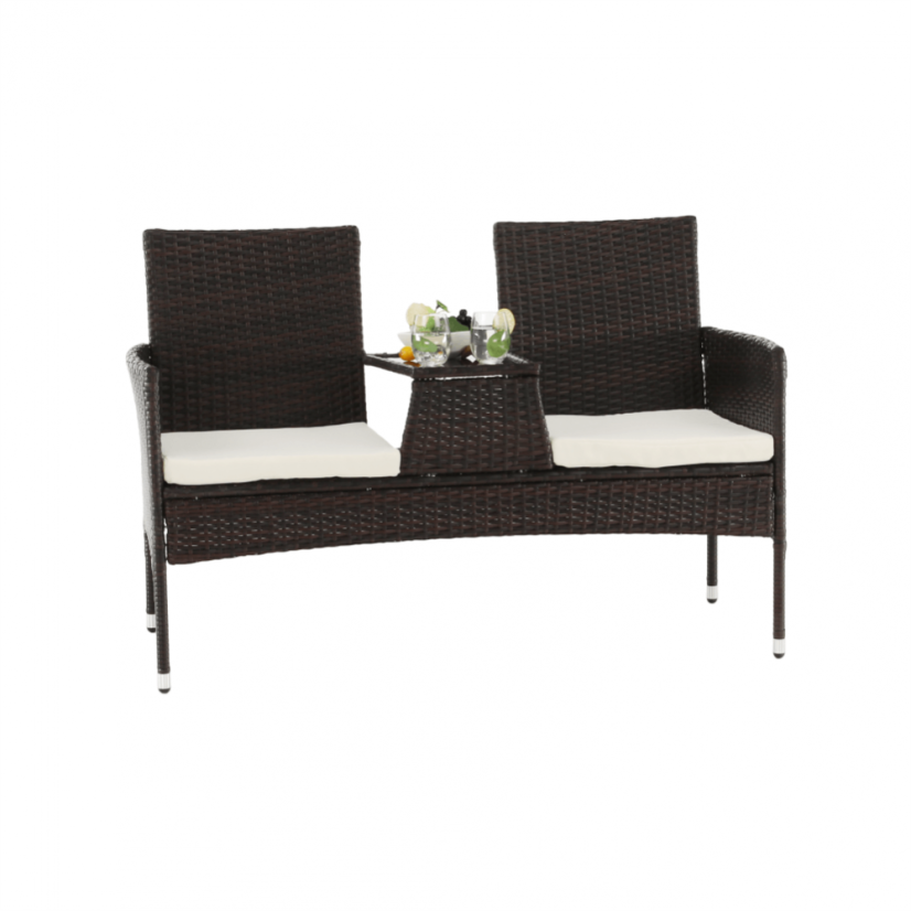 Gartenbank mit Tisch und Kissen, braun/creme, LALIT