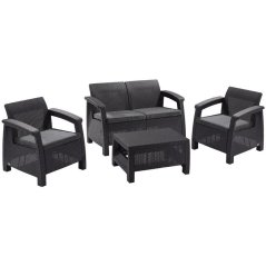 Set terasový Allibert CORFU, graphite/coolgray, stôl, pohovka, 2x stolička