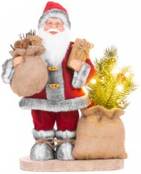 Dekorace MagicHome Vánoce, Santa s taškou a stromkem, LED, 3xAAA, 30 cm
