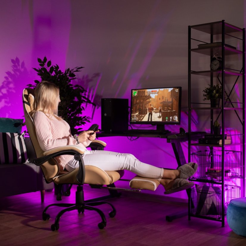 Pisarniški/gaming stol, črn/bel/bež, OZGE 2 NOVO