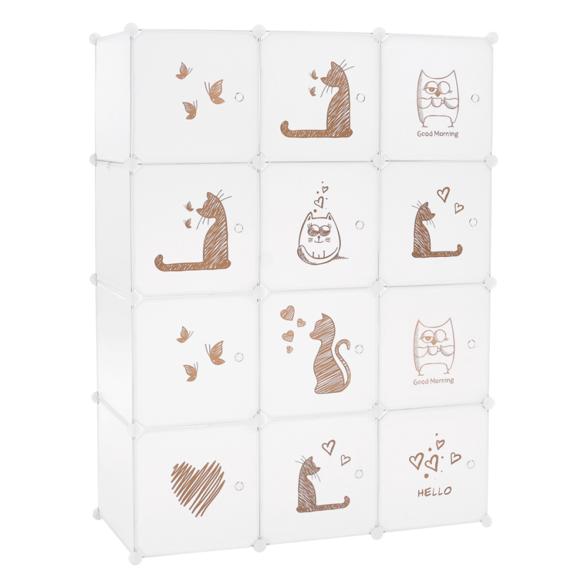 Modularer Kleiderschrank für Kinder, weiß/braunes Kindermuster, KITARO