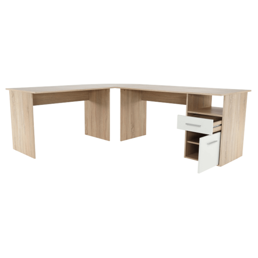 Eck-PC-Schreibtisch, Sonoma-Eiche/Weiß, MAURUS NEW MA11