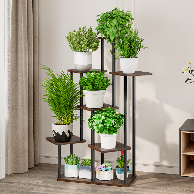 Blumenständer aus Metall, schwarz/rustikales Holz, ADITE TYPE 2