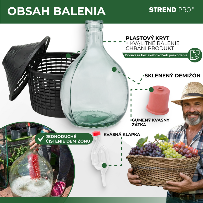 Demižón Strend Pro Cada Inco, 54 lit. staklena demižona za vino i rakiju, plastični poklopac
