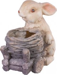 Dekoracija MagicHome Gecco, Zajček z vozičkom, magnezij, 34x19x39 cm