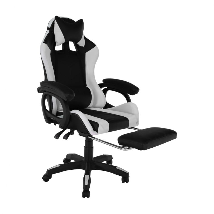 Pisarniški/gaming stol z RGB LED osvetlitvijo, črno/bel, JOVELA