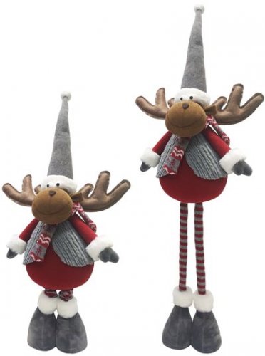 MagicHome karácsonyi dekoráció, rénszarvas, piros, szürke pulóverrel, teleszkópos lábakkal, 88 cm