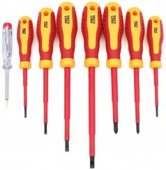 Zestaw wkrętaków dla elektryków, 8-częściowy, żółto-czerwony uchwyt, PRO-TECHNIK