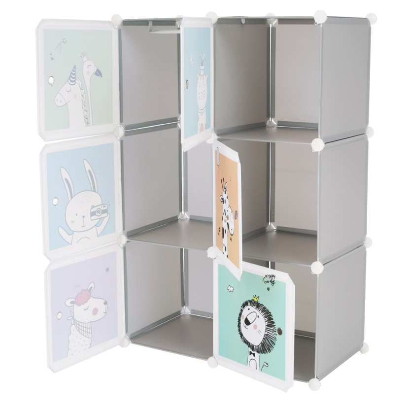 Modularer Kleiderschrank für Kinder, Grau/Kindermuster, BIARO - SALE