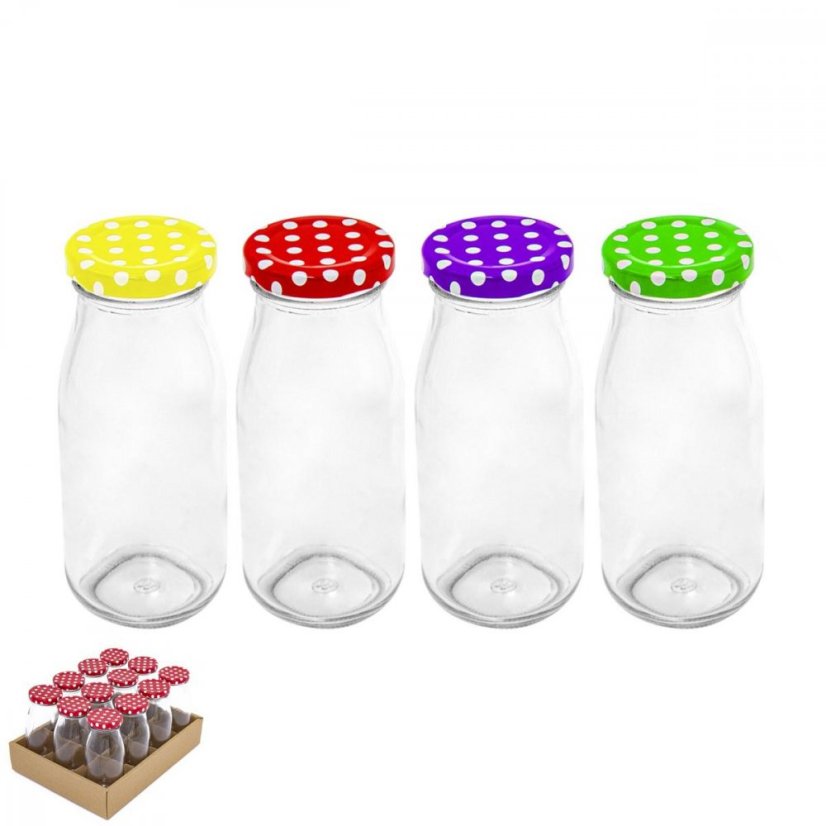 Fľaša na sirup/šťavu TO 48 230ml číre sklo, balenie 12ks, viečko bodky