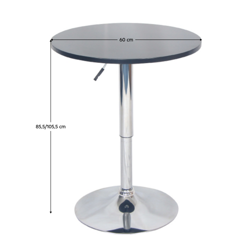 Barska miza z nastavljivo višino, črna, premer 60 cm, BRANY 2 NOVO