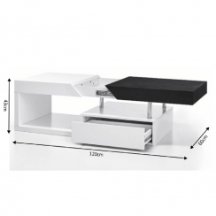 Konferenční stolek, bílý lesk / šedočerná s kresbou dřeva, MELIDA