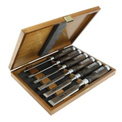 Set ploščatih dlet v luženem vložku, 6-delni, 6-26 mm, ročaj WOOD LINE, NAREX