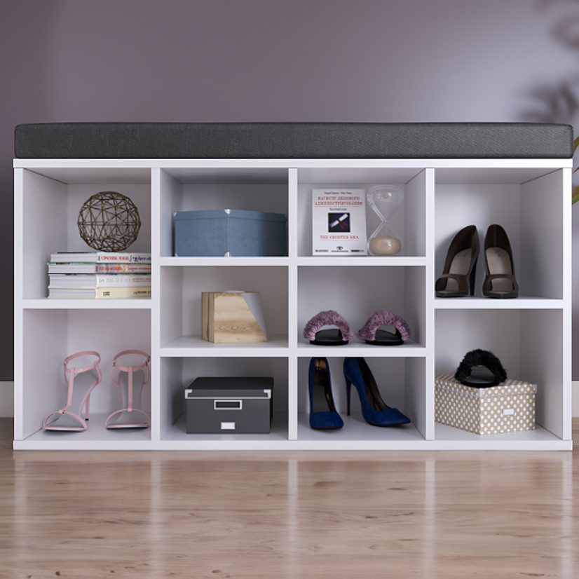 Schuhschrank mit Bank, weiß, LUSHKA