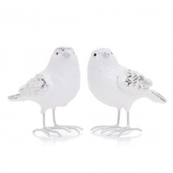 Figura de pasăre 6,5x4x6,5 cm amestec polirășină alb-argintiu
