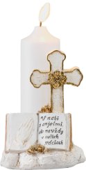 Dekoracja MagicHome, Krzyż ze świecą, LED, poliresin, na grób, 2xAA, 11,5x11,5x18 cm