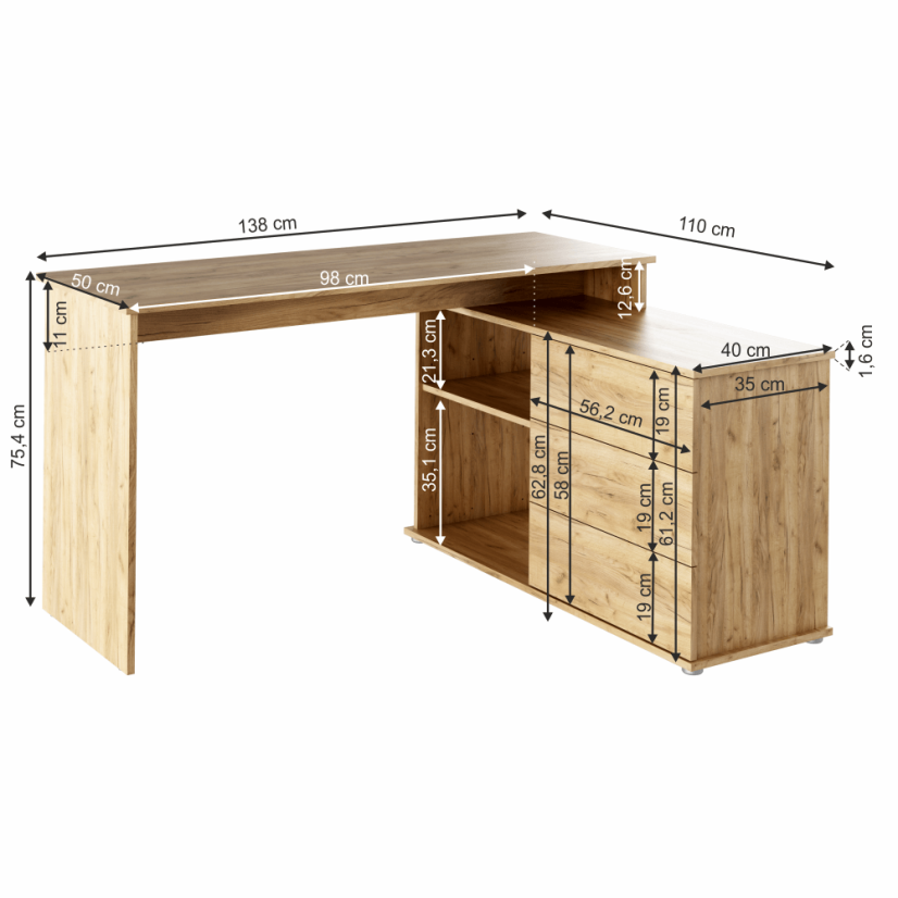 Universeller PC-Ecktisch, Artisan-Eiche, TERINO