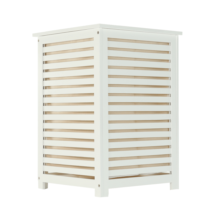 Wäschekorb, lackierter Bambus/weiß/beige, BASKET