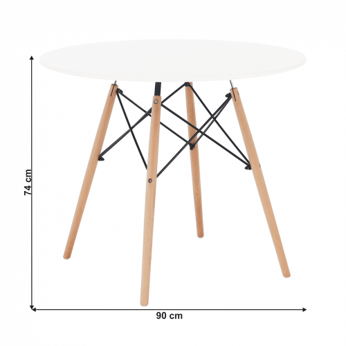 Stół do jadalni, biały/buk, średnica 90 cm, GAMIN NEW 90