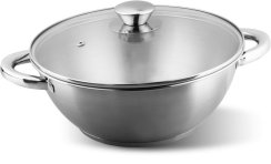 Wok edény MagicHome Chloe, 26 cm, 5 liter, üvegtetővel, rozsdamentes acél