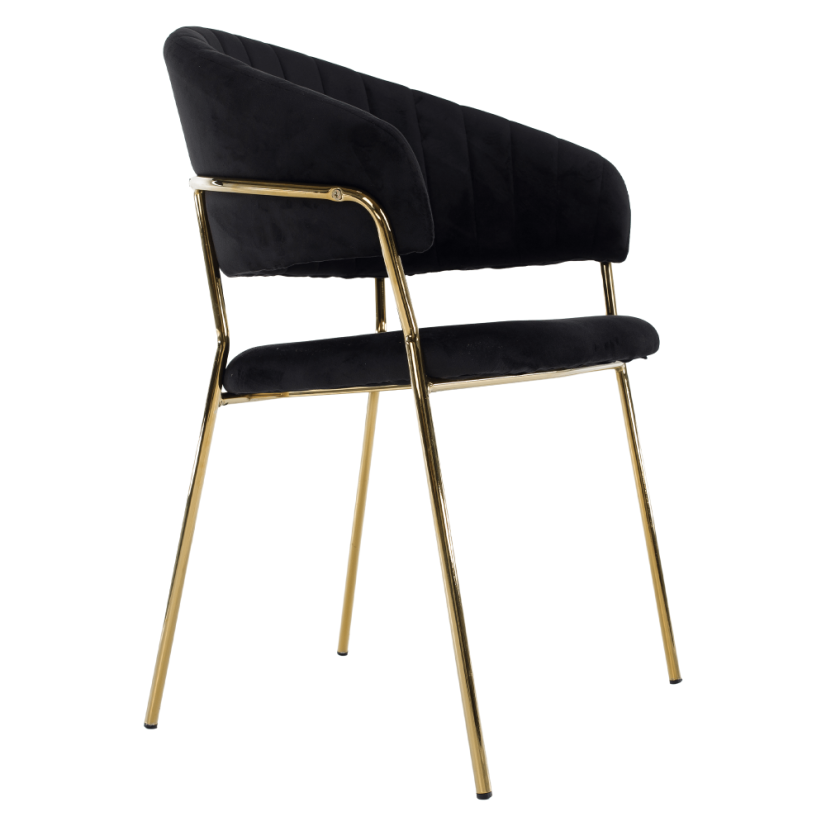 Designer-Esszimmerstuhl, schwarzer Samtstoff/Gold-Chrom-Gold, DASMIN TYP 1