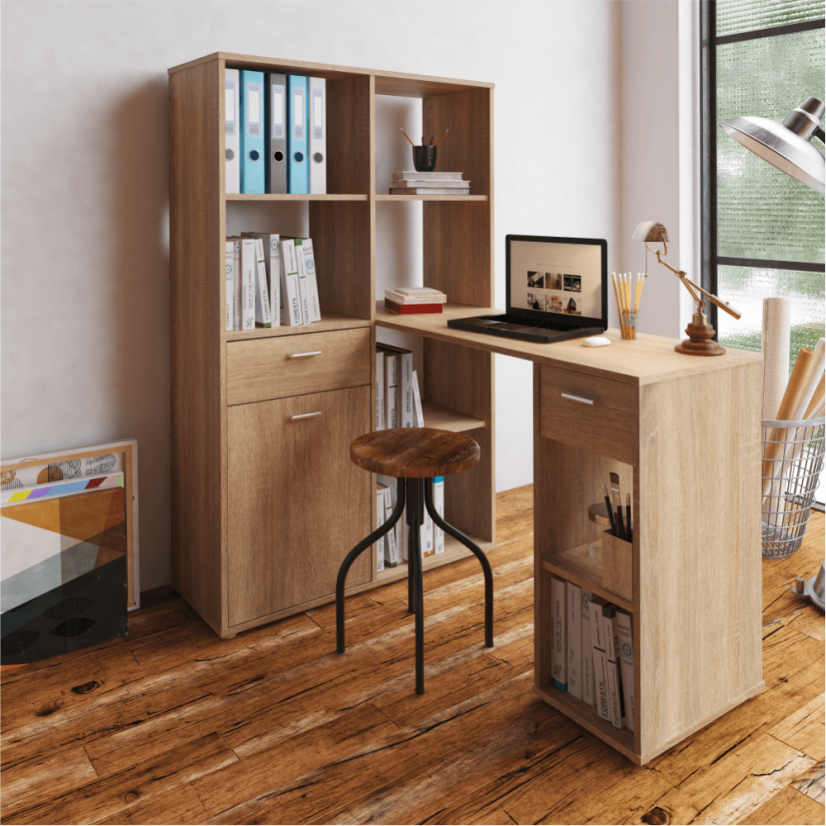 PC-Tisch mit Ablage, Sonoma-Eiche, MINESON