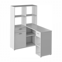 Kutni PC stol s policom, bijeli, MINESON