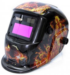Selbstabblendender Schweißhelm mit Flammenaufkleber, Visier 95 x 43 mm, MAR-POL