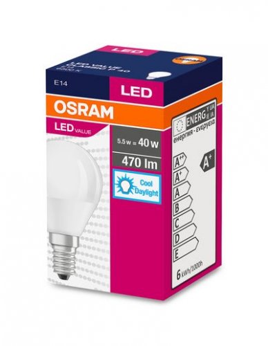 Ziarovka OSRAM® LED FR 040 (ean7630) bez przyciemniania, 5,7W/865 E14 6500K Wartość CLASSIC P