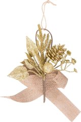 MagicHome Weihnachtszweig, mit Kegel und Juteband, Gold, 17 cm, Packung. 6 Stk