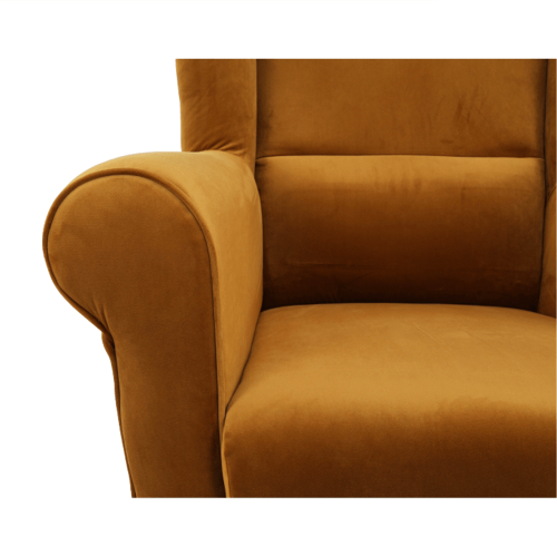 Fotel uszak ze stołkiem, tkanina musztardowa, ASTRID