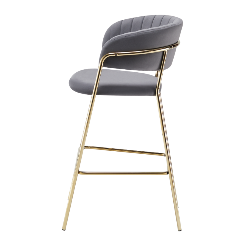 Designer Barhocker, graubrauner Samtstoff/goldchrom, DASMIN TYP 2