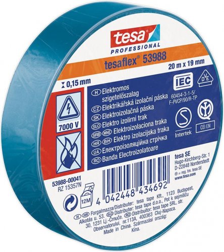 tesa® PRO taśma tesaflex®, izolacja elektryczna, samoprzylepna, sPVC, 15 mm, niebieska, L-10 m