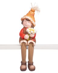 MagicHome Naturdekoration, Junge sitzt mit einer Blume, Keramik, 17x16,50x32 cm