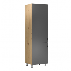 Vysoká skříňka na chladničku, dub artisan/šedý mat, univerzální, LANGEN D60ZL