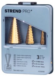 Set stopničastih svedrov Strend Pro SS421, 4-12, 4-20, 4-32 mm, TiN, HSS 4241 ravni, za kovino