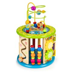 Vzdelávacia drevená kocka s hrami, kockami, rybárčením ECOTOYS