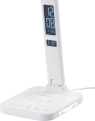 Lampa Strend Pro, stołowa, LED, ładowanie bezprzewodowe, wybór natężenia światła, z wyświetlaczem, zegarem, budzikiem, termometrem, 4 W, biała