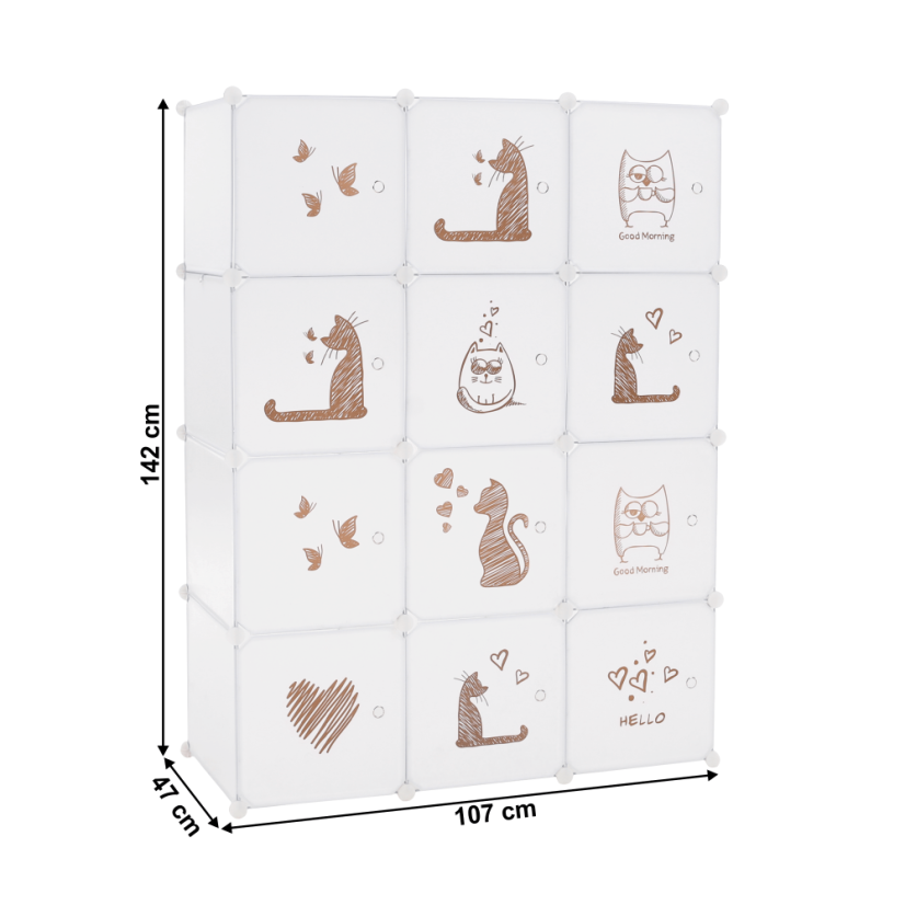 Modularer Kleiderschrank für Kinder, weiß/braunes Kindermuster, KITARO