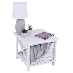 Nachttisch, Holz/Geflecht/Stoff, weiß, RAFAELLO