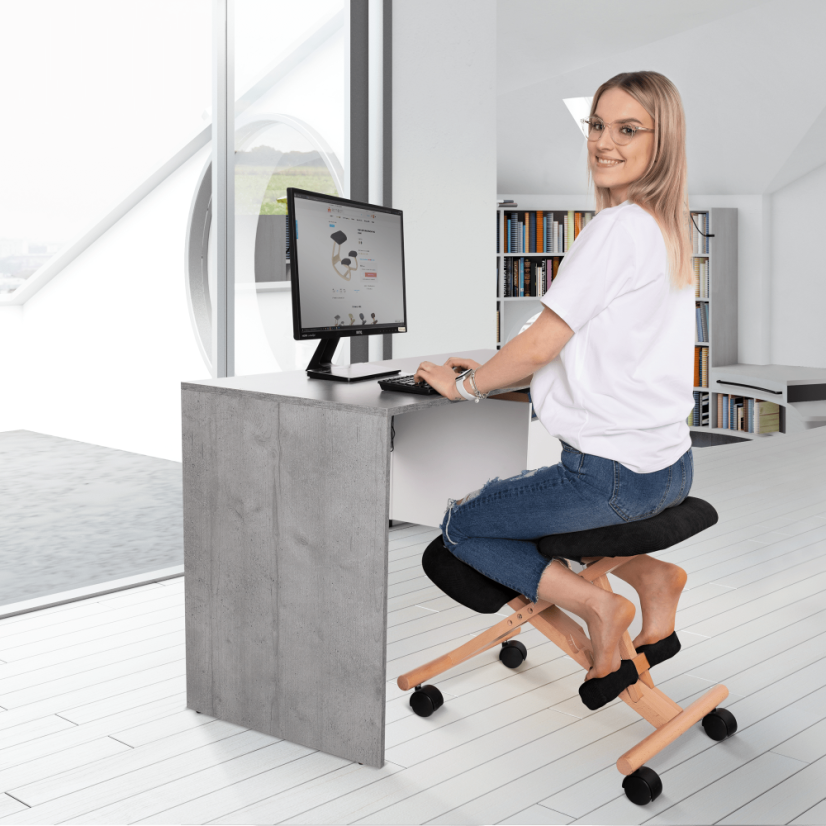 Ergonomska stolica za klečanje, crna/bukva, GROCO